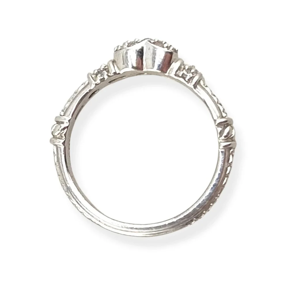 Judith Ripka Sterling Silver Pave CZ Heart Ring 925 Basketweave Rope Size 8